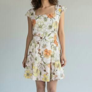 Lottie & Holly Pink Floral Print Ruffled Mini Dress Women's Size L NWT